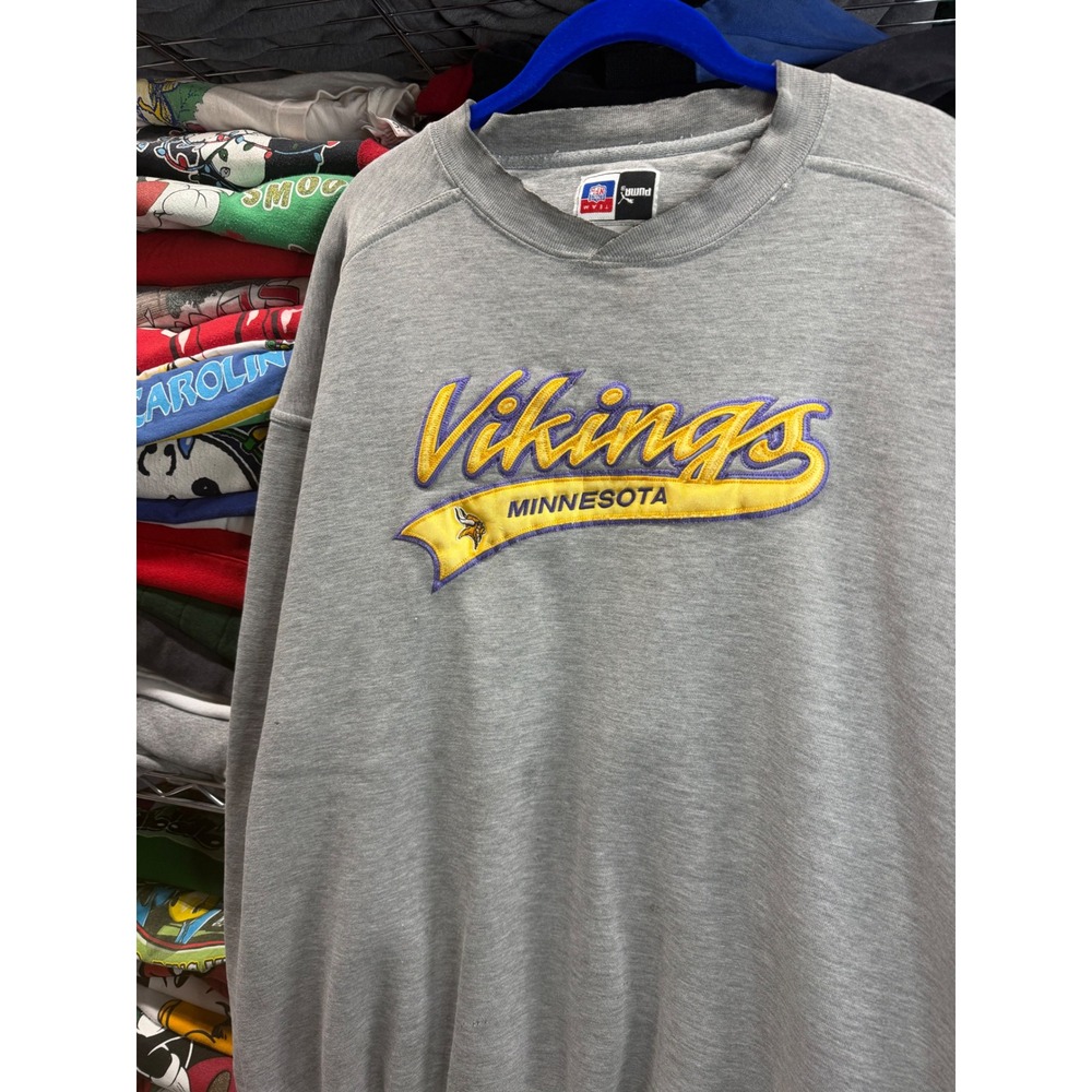 Vintage 90s Puma Minnesota Vikings Sweatshirt Mens XL Gray Embroidered Crewneck